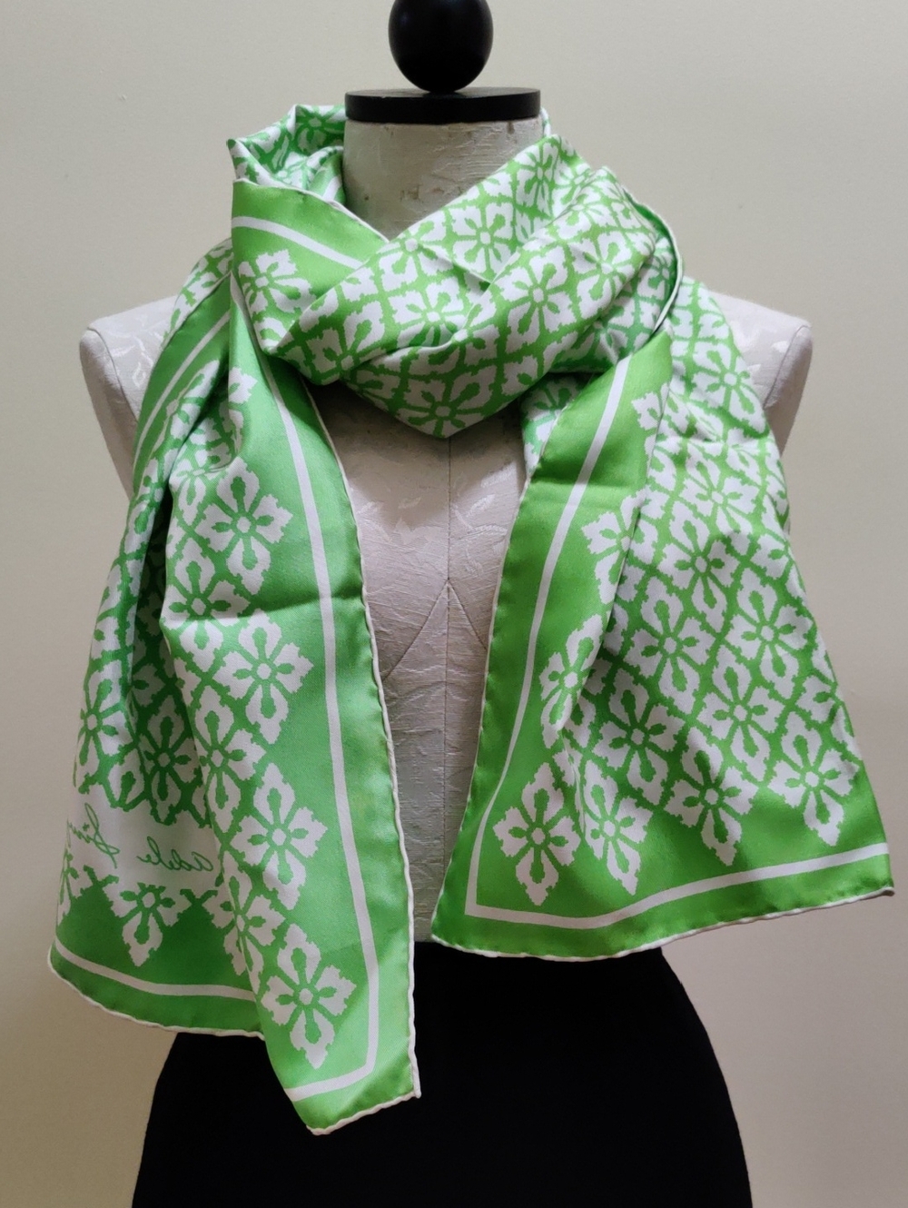 Vintage 1960s–70s Adele Simpson Silk Scarf – Mod Graphic Floral, Oblong 16x68